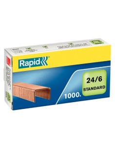 Rapid Confort Caja de 1000 Grapas 24 6 - Hasta 20 Hojas - Alambre Flexible Cobreado - Patilla de 6mm