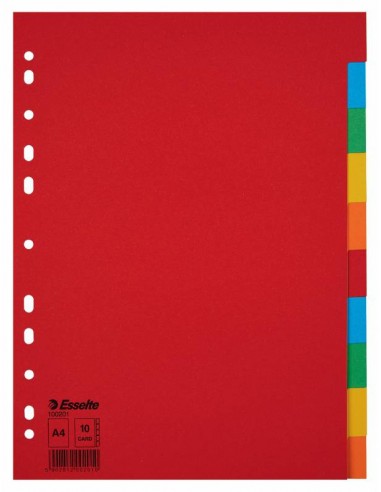Esselte Separadores Scarton A4 10 Pestañas 5 Colores Gramaje150Grs sin Caratula Indice - Multicolor Materia Lcarton -