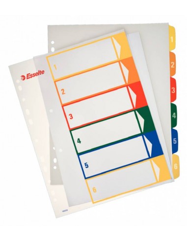 Esselte Indices Proyectos Imprimibles A4 Maxi PP Tipo 1-6 Multicolor Material PP Rigido 300 Micras Portada 350 Micras Tamaño