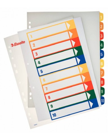 Esselte Indices Proyectos Imprimibles A4 Maxi PP Tipo 1-10 Multicolor Material PP Rigido 300 Micras Portada 350 Micras