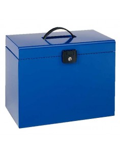 Esselte Home-Box A4 Maletin Metalico - con 5 Carpetas - Azul - con Asa y Cerradura con Llave