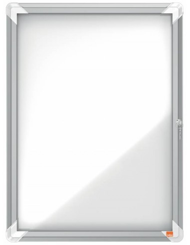 Nobo Vitrina para 4 Hojas A4 con Superficie Blanca Magnetica - 532x692x37mm - Puerta de Cristal de Seguridad - Marco de