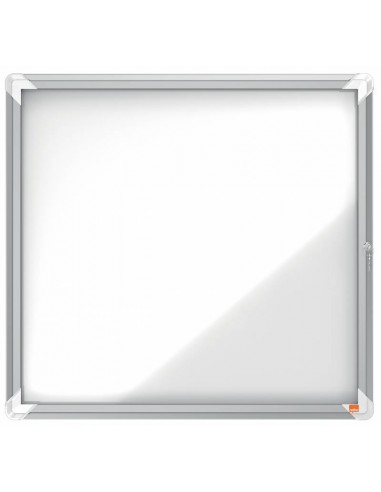 Nobo Vitrina para 6 Hojas A4 - Superficie Blanca Magnetica - Puerta de Cristal de Seguridad - Marco de Aluminio - Color Blanco
