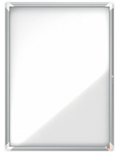 Nobo Vitrina para 9 Hojas A4 con Superficie Blanca Magnetica - 1000x752x37mm - Puerta de Cristal de Seguridad - Marco de