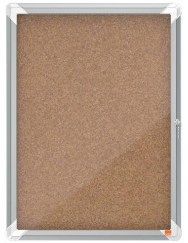 Nobo Vitrina para 4 Hojas A4 con Superficie de Corcho - 532x692x37mm - Puerta de Cristal de Seguridad - Marco de Aluminio -