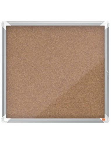 Nobo Vitrina para 6 Hojas A4 con Superficie de Corcho - 752x692x37mm - Puerta de Cristal de Seguridad - Marco de Aluminio -