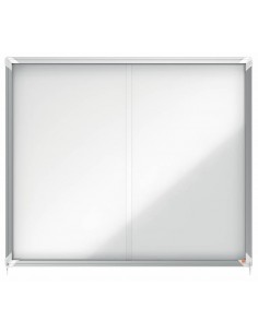 Nobo Premium Plus Vitrina Magnetica de Puerta Corredera 15xA4 - 1140x970mm - Superficie Magnetica - Blanco