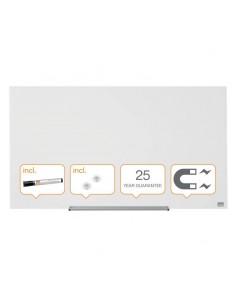 Nobo Impression PRO Pizarra Magnetica de Cristal 1000x560mm - Diseño sin Marco - Ultra Capacidad de Borrado - Blanco
