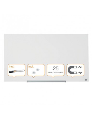 Nobo Impression PRO Pizarra Magnetica de Cristal 1000x560mm - Diseño sin Marco - Ultra Capacidad de Borrado - Blanco