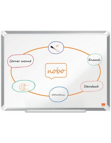 Nobo Premium Plus Pizarra Magnetica de Acero Vitrificado 600x450mm - Montaje en Esquinas - Superficie de Borrado Superior -