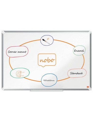 Nobo Premium Plus Pizarra Magnetica de Acero Vitrificado 900x600mm - Montaje en Esquinas - Superficie de Borrado Superior -