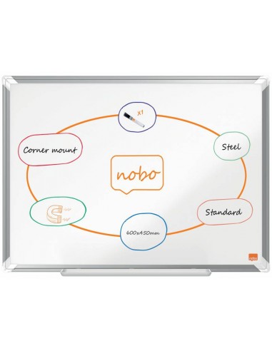 Nobo Premium Plus Pizarra Magnetica de Acero Lacado 600x450mm - Montaje en Esquinas - Superficie de Borrado Facil - Color