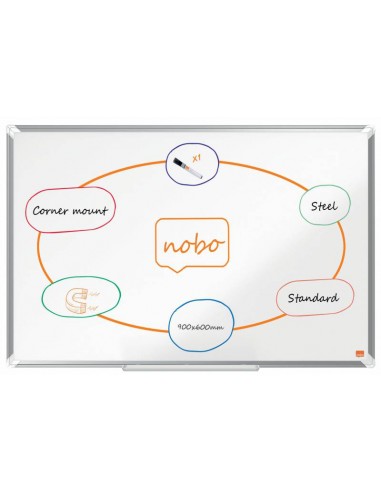 Nobo Premium Plus Pizarra Magnetica de Acero Lacado 900x600mm - Montaje en Esquinas - Superficie de Borrado Facil - Color