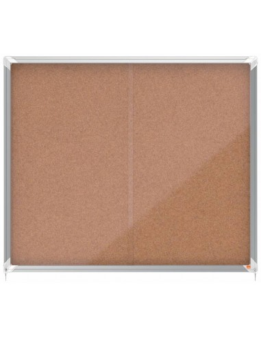 Nobo Premium Plus Vitrina de Puerta Corredera con Fondo de Corcho 15xA4 - Cerradura de Esquina Integrada - Superficie