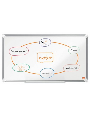 Nobo Premium Plus Pizarra Magnetica de Acero Lacado Panoramica 710x400mm - Montaje en Esquina - Blanco