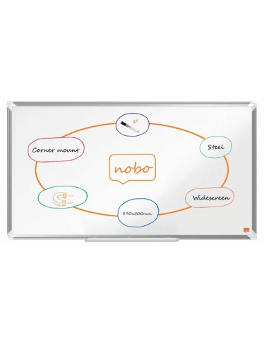 Nobo Premium Plus Pizarra Magnetica de Acero Lacado Panoramica 890x500mm - Montaje en Esquina - Blanco