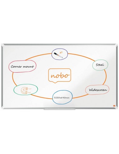 Nobo Premium Plus Pizarra Magnetica de Acero Lacado Panoramica 1220x690mm - Montaje en Esquina - Blanco