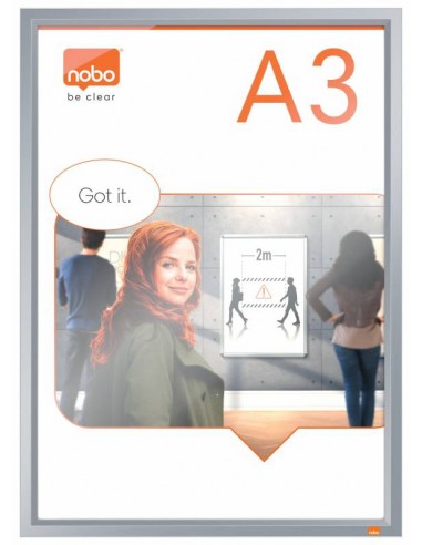 Nobo Porta Posters con Marco de Clip de Aluminio A3 - Elegante Marco Anodizado - Mecanismo de Clip de Ajuste a Presion -
