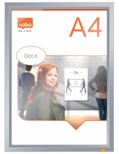 Nobo Porta Posters Clip Aluminio A4 - Marco Anodizado - Cambio Rapido y Sencillo - Blanco