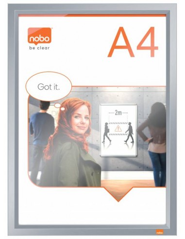 Nobo Porta Posters Clip Aluminio A4 - Marco Anodizado - Cambio Rapido y Sencillo - Blanco