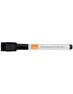 Nobo Mini Rotulador para Pizarra Blanca con Borrador - Punta Fina de 2mm - Paquete de 6 - Tinta Negra - Color Negro