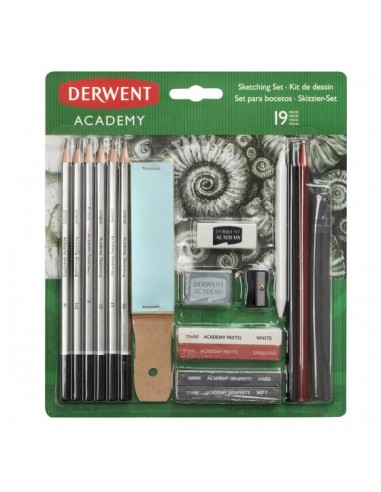 Derwent Academy Sketching Pack de 6 Lapices de Grafito de Durezas Surtidas-2 Bloques de Grafito-2 Barras de Dibujo sin