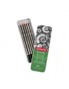 Derwent Academy Sketching Lata de 6 Lapices de Grafito Hexagonales de Durezas Surtidas - Especial para Bocetos - Cuerpos de