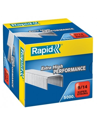 Rapid Super Strong Caja de 5000 Grapas 9 14 - De 80 a 110 Hojas - Alambre Galvanizado Superreforzado - Patilla de 14mm