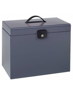 Esselte Maletin Home-Box A4 Metalico - 5 Carpetas - Asa y Cerradura con Llave - Color Gris Antracita