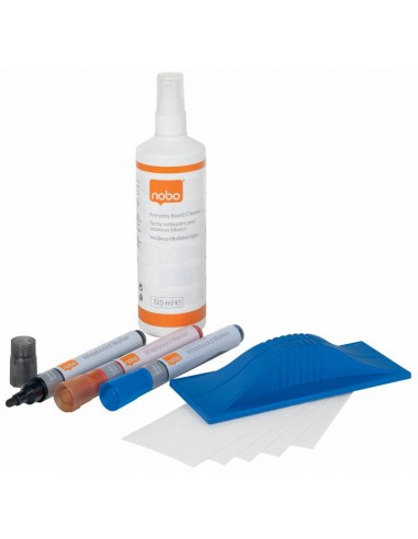 Nobo Kit de Iniciacion para Pizarra Blanca - Incluye Rotuladores-Borrador-Espray de Limpieza e Imanes - Practico y Completo