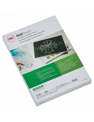 GBC Carteras Plastificacion Mate - A4-2x125 Micras - Resistente Al Agua - Acabado Mate - Tamaño 216x303mm - Superficie