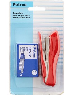 Petrus 200 Liliput Grapadora-1 Caja grapas 23 6-200 - Hasta 12 Hojas - Grapas 23 6 - Grapado Cerrado y Clavado - Colores