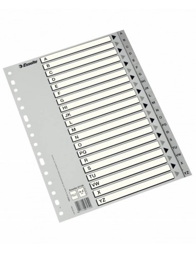 Esselte Abecedarios de Plastico con Caratula Indice Folio - PP - Tipo A-Z - Cartulina Indice-Carton Blanco y Negro - Gris