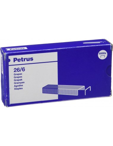 Petrus Caja de 5000 Grapas 26 6 Cobreadas - Hasta 30 Hojas - Patilla de 6mm