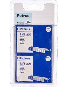 Petrus Pack de 4 Cajas de 1000 Grapas 23 6-200 Cobreadas - Hasta 20 Hojas - Patilla de 6mm