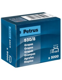Petrus Caja de 5000 Grapas 530 8 Cobreadas para Clavadora - Patilla de 8mm