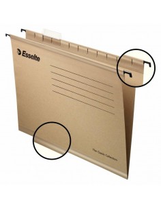 Esselte Classic Folio Prolongado Carpeta Colgante Reforzada - Caja de 50 - 10 Veces Mas Resistente - Natural - Visores de