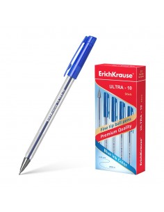 Erichkrause Boligrafo Ultra-10 - Punta Metalica de Tipo Aguja - Cuerpo Hexagonal Transparente - Tinta de Baja Viscosidad -