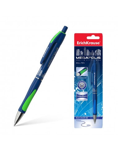 Erichkrause Megapolis Concept - Boligrafo Automatico Recargable - Cuerpo Satinado con Agarre Ergonomico - Tinta de Secado