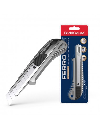 Erichkrause Cuter Metalico con Fijador Automatico - Sistema de Retencion de Cuchilla de Autobloqueo - Partidor Incorporado -