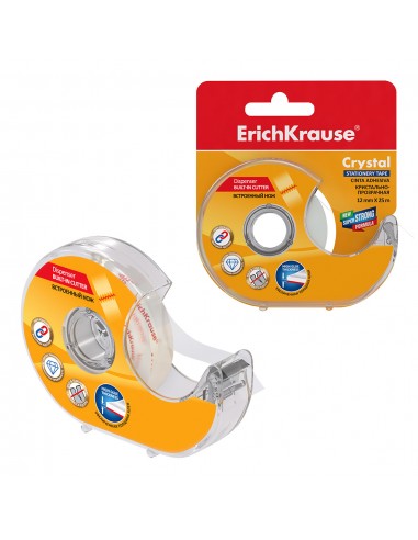 Erichkrause Cinta Adhesiva con Aplicador Crystal - 12mmx25m - Facil de Usar - Transparente