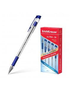 Erichkrause Boligrafo Ultra-30 - Recargable con Punta Fina Fine Tip - Cuerpo Transparente con Agarre de Goma - Tinta de