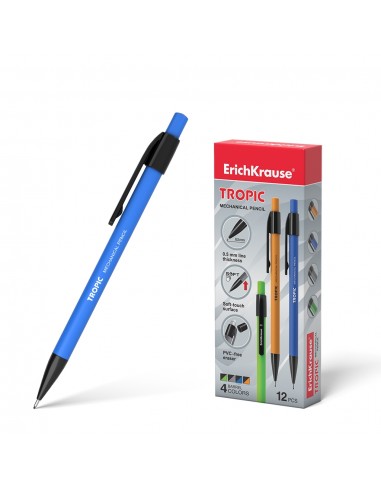 ErichKrause Tropic Portaminas - Boquilla Retractil y Revestimiento Soft Touch - Colores Mate Brillantes - con Borrador y