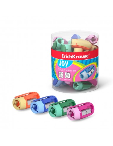 Erichkrause Joy Sacapuntas de Plastico - Colores Brillantes - Clip Comodo - Orificio de 8mm - Cuchilla de Acero al Carbono en