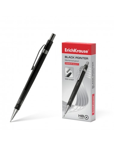 Erichkrause Portaminas Black Pointer 05 mm - Estilo Clasico con Detalles de Metal - Boquilla Retractil - Dureza HB - Minas de