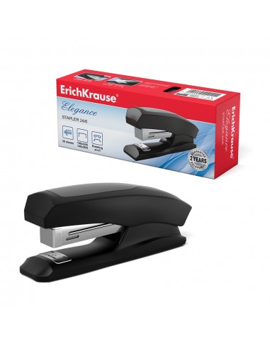 Erichkrause Grapadora Elegance Half-Strip - Resistente a Golpes - Engrapado Permanente y Temporal - Color Negro