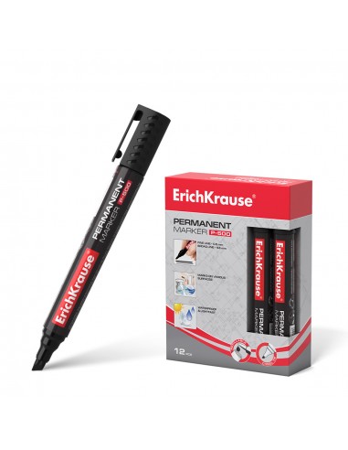 Erichkrause Marcador Permanente P-500 - Punta Biselada - Resistente al Agua y a los Rayos UV - Color Negro