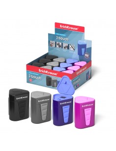 Erichkrause Sacapuntas de Plastico 3-Touch con Deposito y Tapa - Contenedor Grande para Virutas - Bordes de Goma