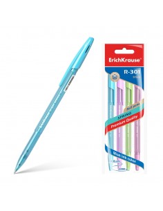 Erichkrause Pack de 4 Boligrafos R-301 Spring Stick 0.7 - Cuerpo Hexagonal Translucido - Tinta de Secado Rapido - Color Azul