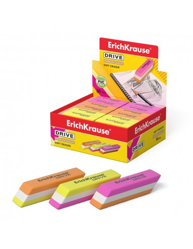 Erichkrause Drive Goma de Borrar Suave de Forma Clasica - Fabricado de Caucho Termoplastico Hipoalergenico - Diseño en Color